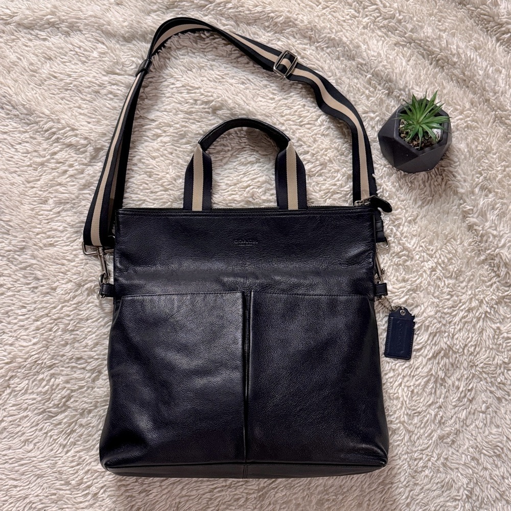 Coach Tote Bag CHARLES FOLDOVER LEATHER Navy /dark blueF54759